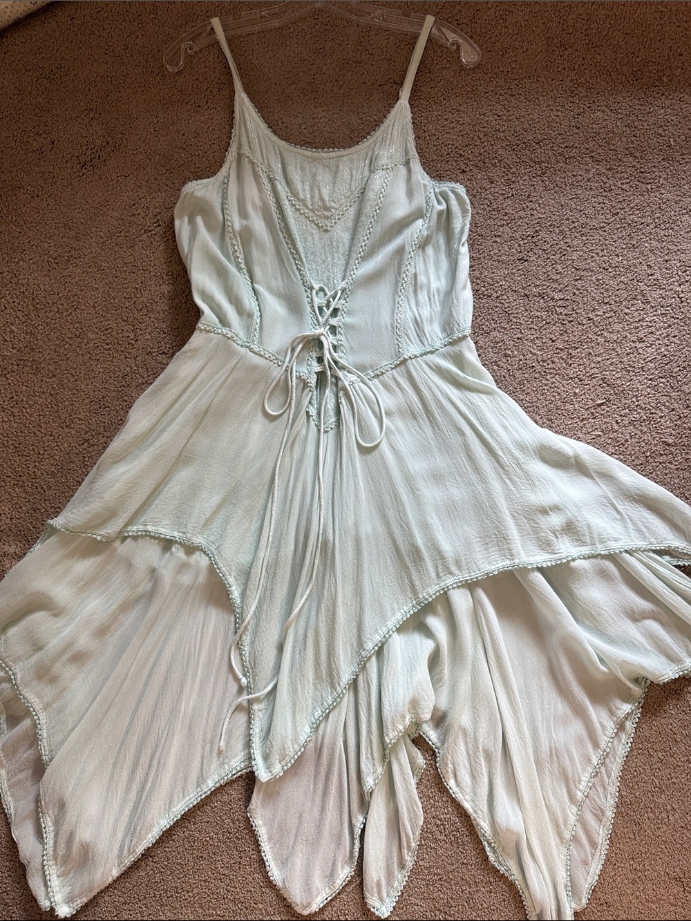 The Pyramid Collection Pale Mint Asymmetrical Handkerchief Hem Dress